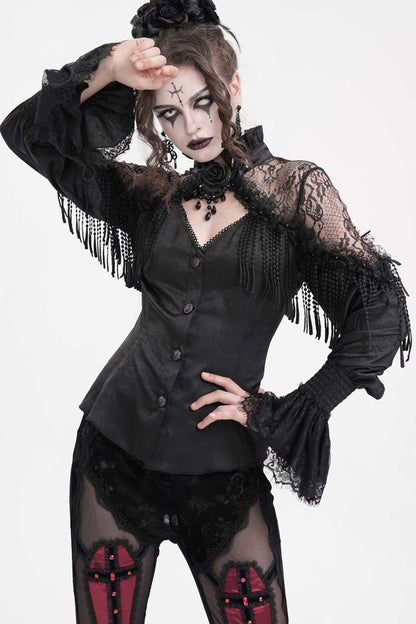 Black Long Sleeves Hollow Ripped Women's Gothic Blouse