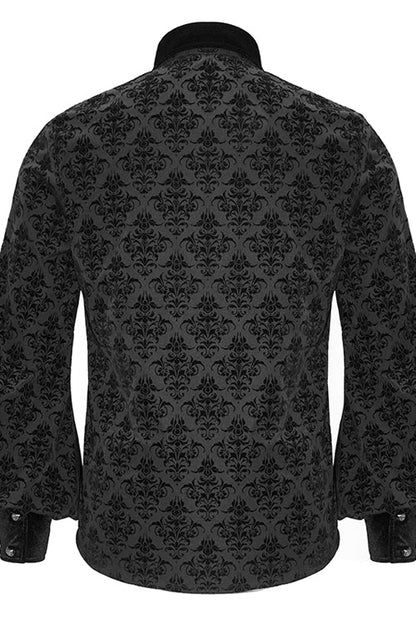 Black Court Pattern Flocking Lantern Sleeves Mens Gothic Blouse