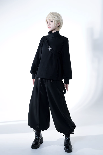 Black Functional Rabbit Cool and Handsome Ouji Lolita Pants