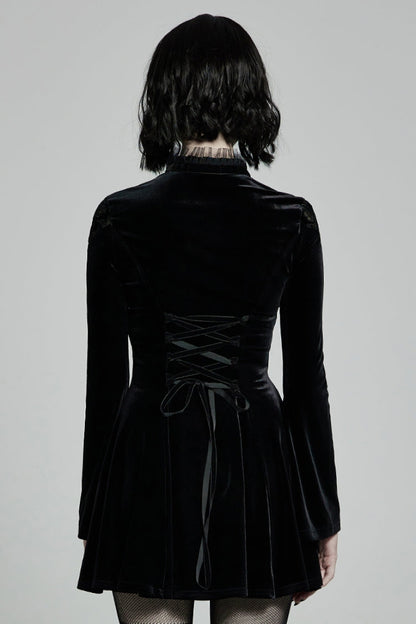 Black Long Trumpet Sleeves Hollow Lace-Up Women's Gothic Dress