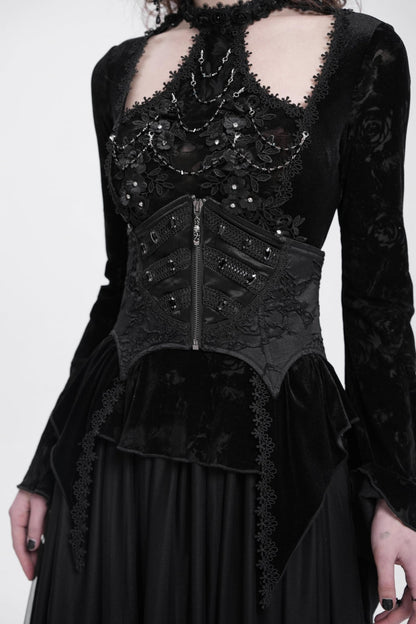 Black Batwing Beaded Lace-Up Zipper Women's Underbust Corset