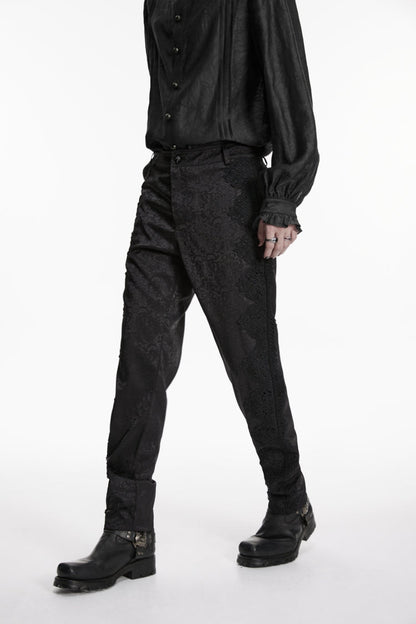Black Jacquard Slim Men's Gothic Gorgeous Handsome Pants
