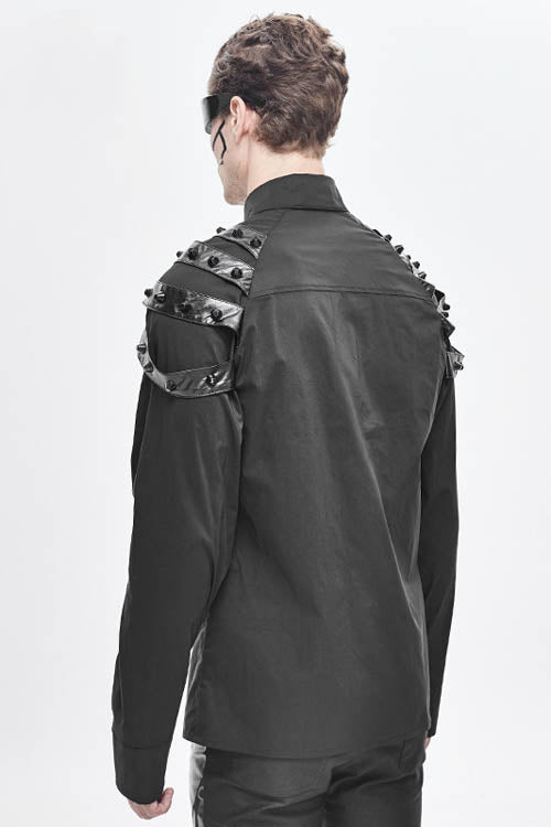 Black Long Sleeve Shoulder Zipper Mens Punk Blouse