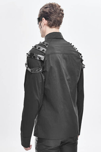 Black Long Sleeve Shoulder Zipper Mens Punk Blouse