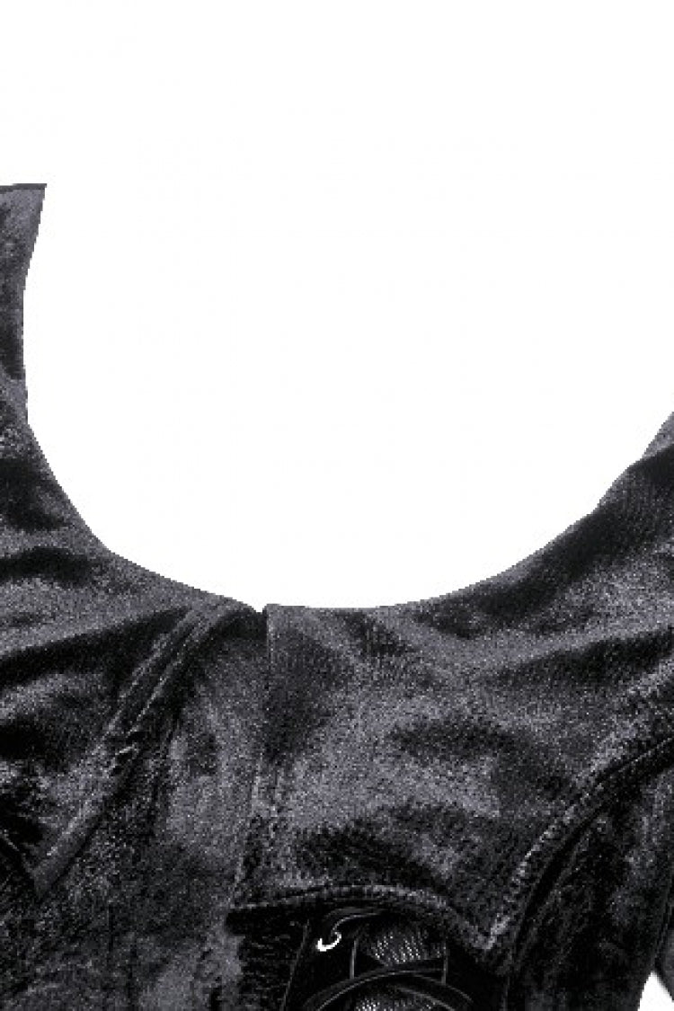 Black Long Sleeves Eyelets Side Slit Women's Gothic Maxi Dresses Wedding Dress