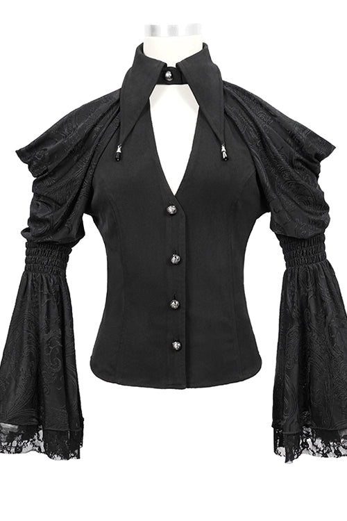 Black Off The Shoulder Trumpet Sleeves Sexy Womens Gothic Blouse