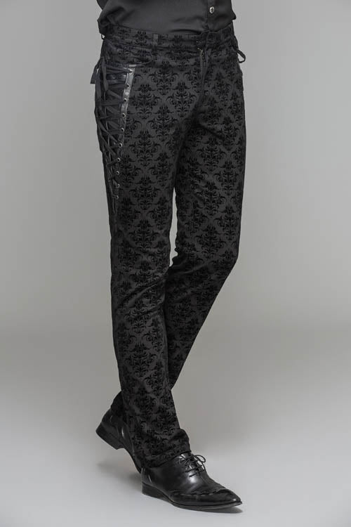 Black Party Court Flocking Patterned Gothic Mens Pants