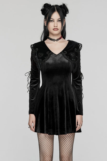 Black Doll Collar Long Sleeves Gradient Embroidery Women's Gothic Prom Dress