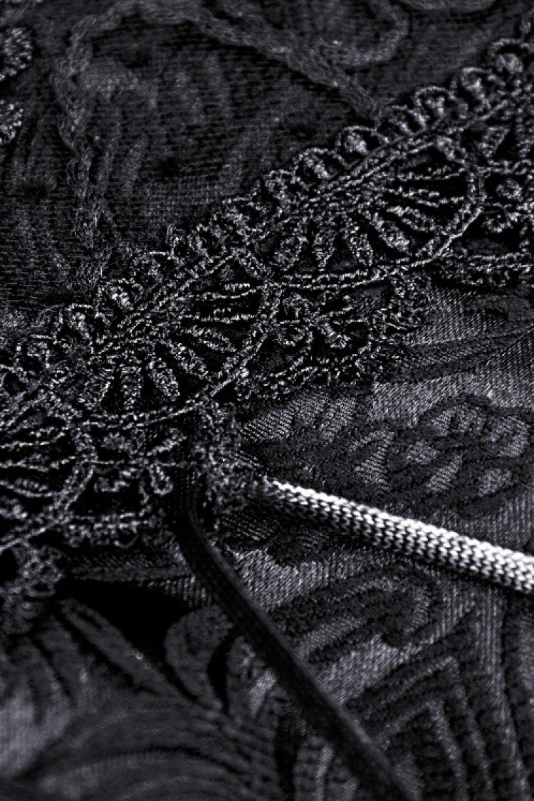 Black Floral Embroidered Lace-Up Strappy Women's Gothic Gorgeous Corset