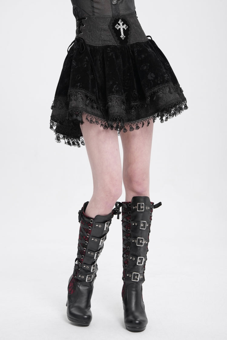 Black Cross Tassel Print Women's Gothic Skirt