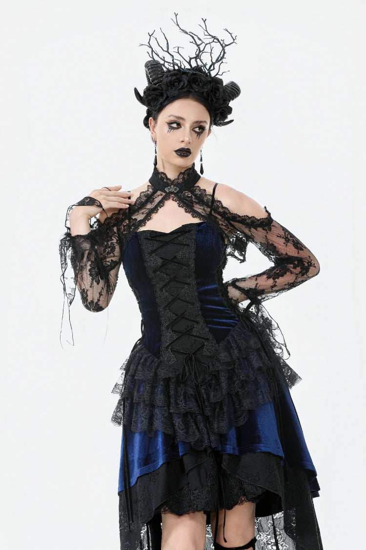Black Off Shoulder Long Sleeves Sheer Floral Lace Women's Gothic Shrug