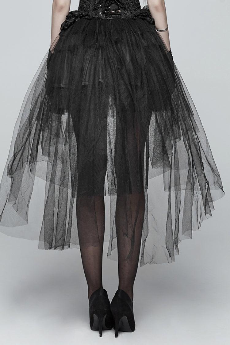 Black Multi-layer Lace Mesh Women's Gothic Elegant Skirt
