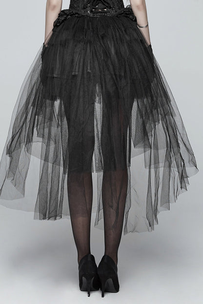 Black Multi-layer Lace Mesh Women's Gothic Elegant Skirt