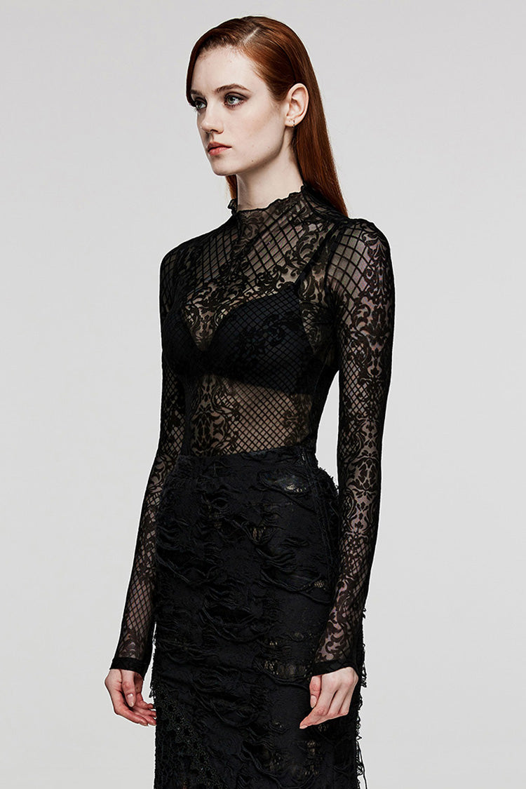 Black Long Sleeves Mesh Women's Gothic Blouse