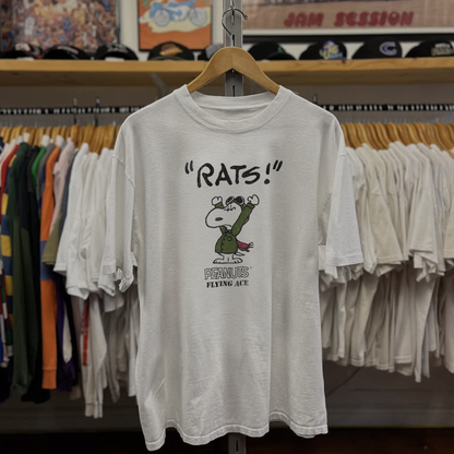 Rare Peanuts Flying Ace Rats! Washed White Tee