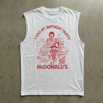 90s I Had My Birthday Washed White Cut Off Tee
