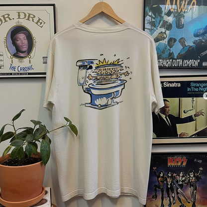 1990 Calvin and Hobbes Spin Cycle Washed White Tee