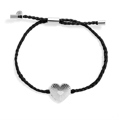 Personalized Fluted Heart Locket Cord Bracelet