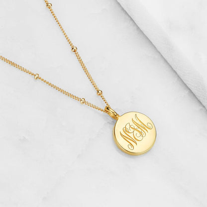 Rose Gold Large Engraved Disc Necklace