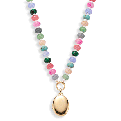 Personalized Semi-Precious Oval Locket Necklace