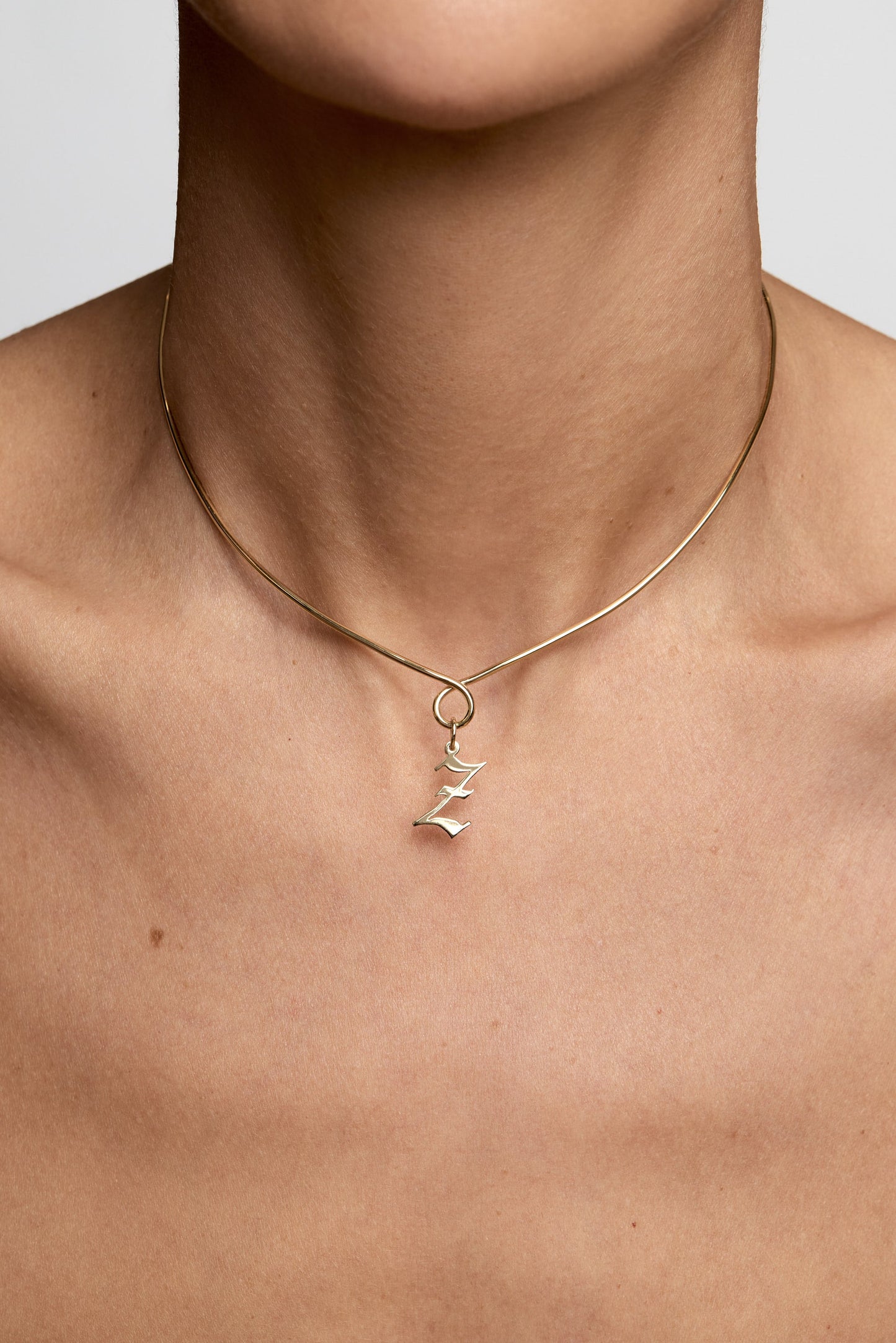 Omega Loop Necklace with Large Gothic Letter | 9K Yellow Gold