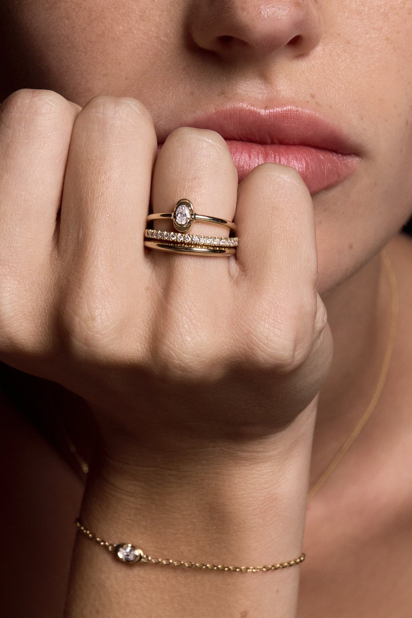 Mini Oval Diamond Ring | 9K Yellow Gold