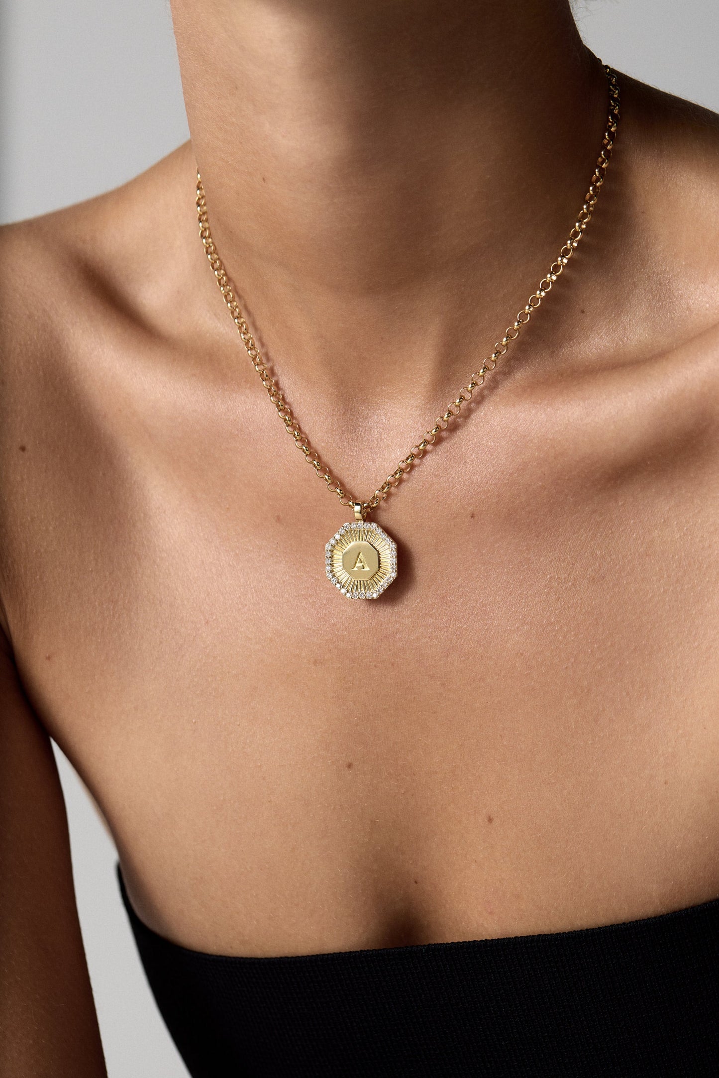 Diamond Halo Large Letter Attachment | 18K Yellow Gold