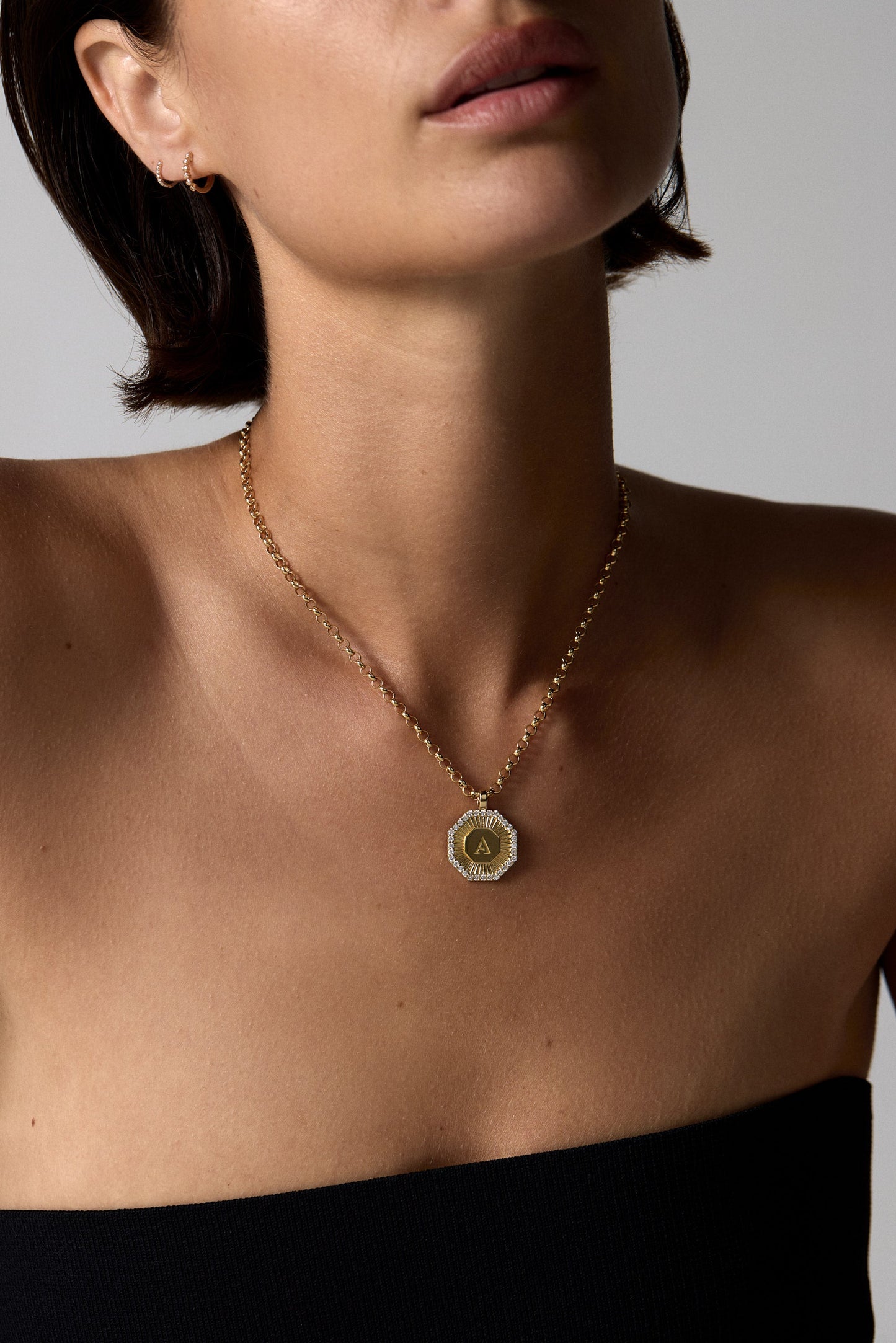 Diamond Halo Large Letter Attachment | 18K Yellow Gold