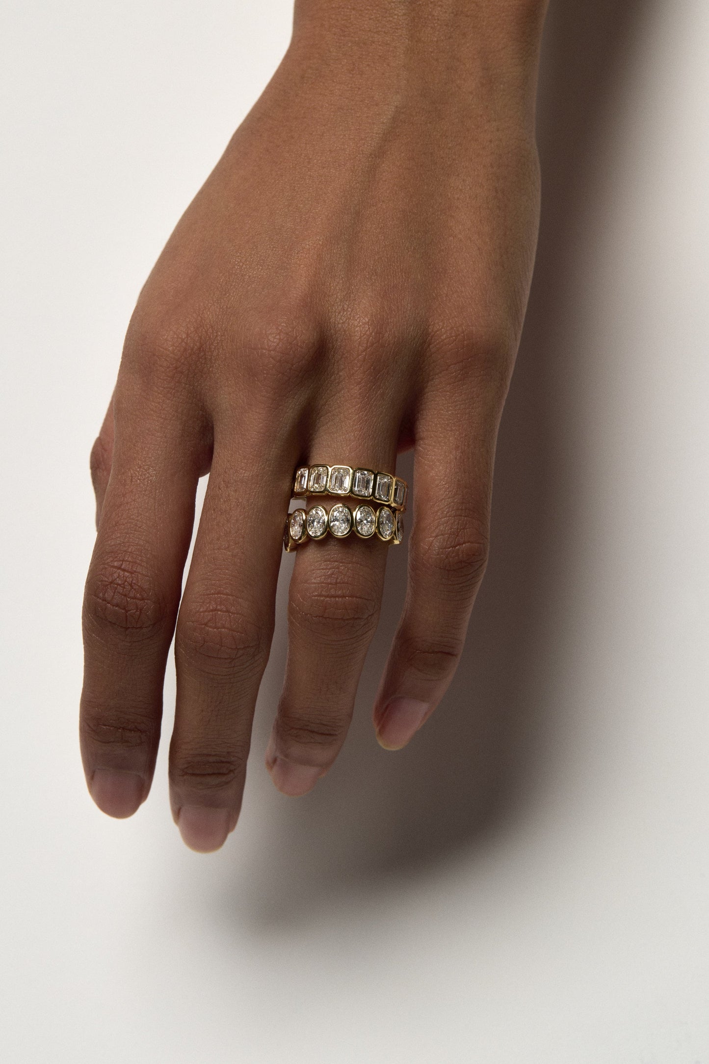 Oval Bezel Diamond Half Band | Gold