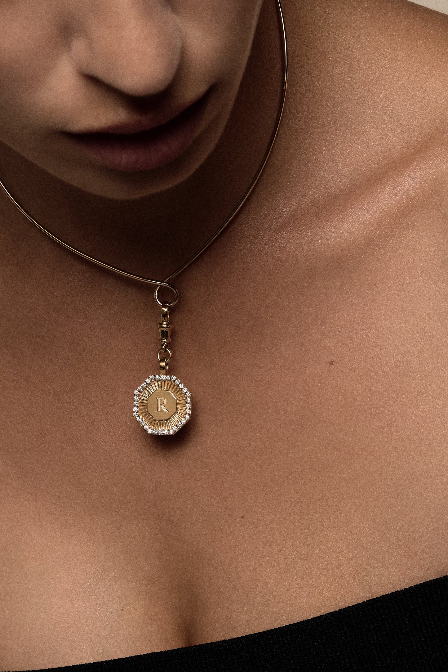 Diamond Halo Large Letter Attachment | 18K Yellow Gold