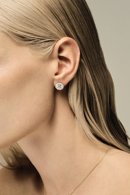 Letter Earrings | 9K White Gold