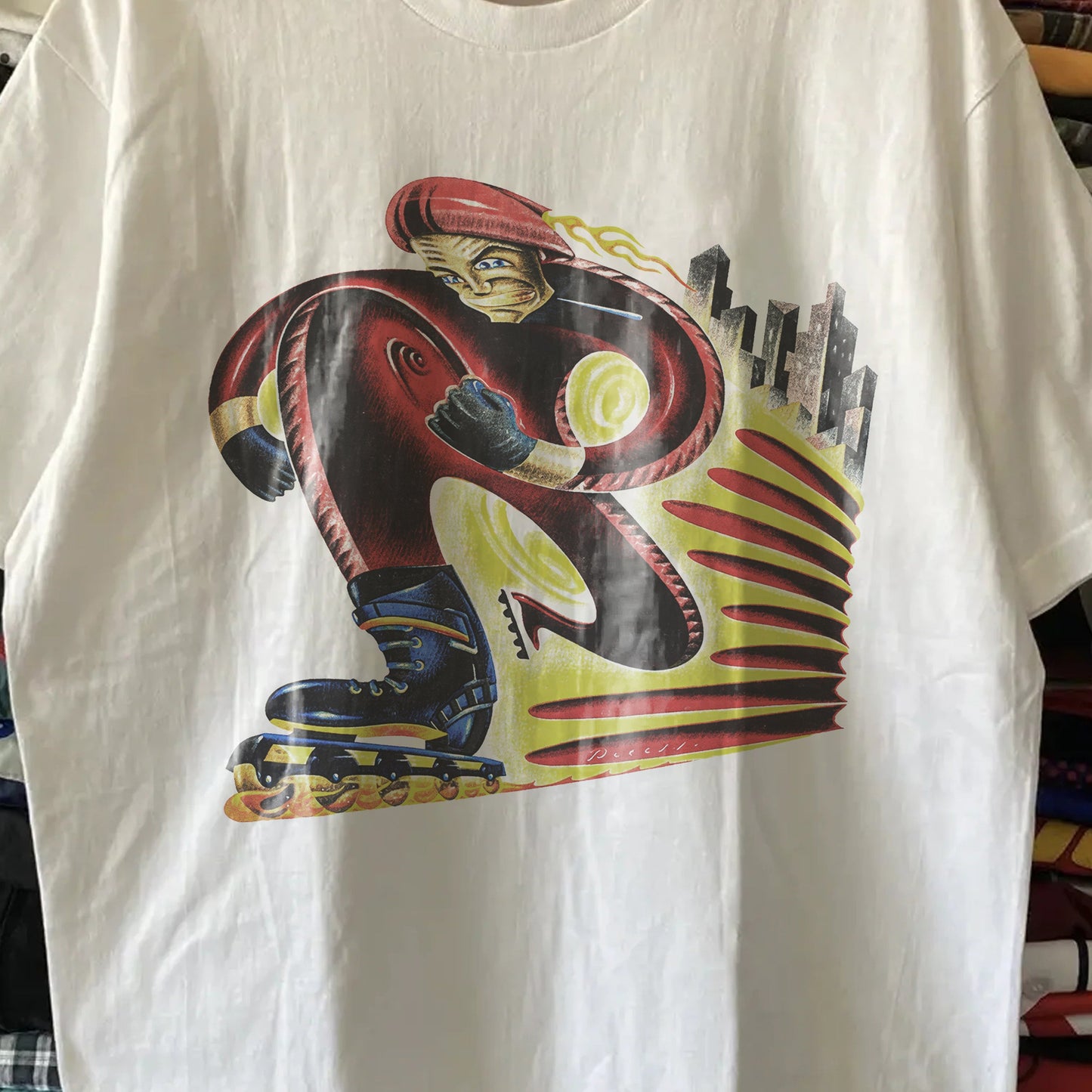 Vintage Picasso Abstract Roller Skater Washed White Tee