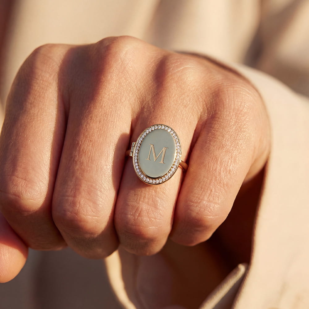 Personalized Oval Locket Ring