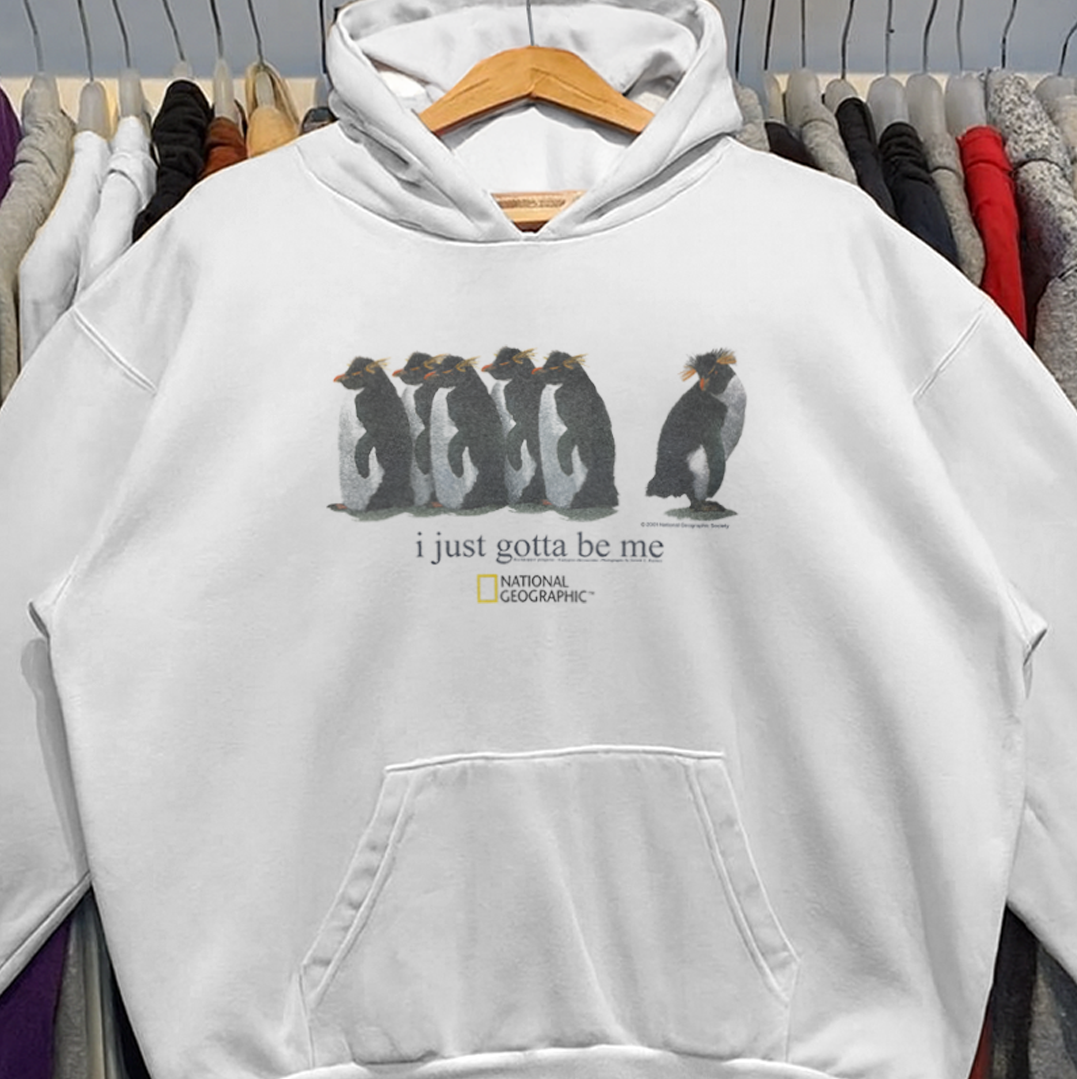 2001 'I Just Gotta Be Me' Rockhopper Nat Geo Rare Washed White Hoodie