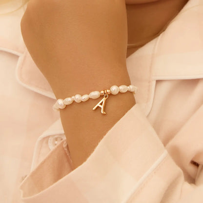 Silver Children's Pearl Initial Letter Bracelet
