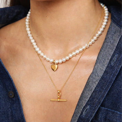 Silver Twisted T-Bar and Large Pearl Personalised Heart Necklace Gift Set