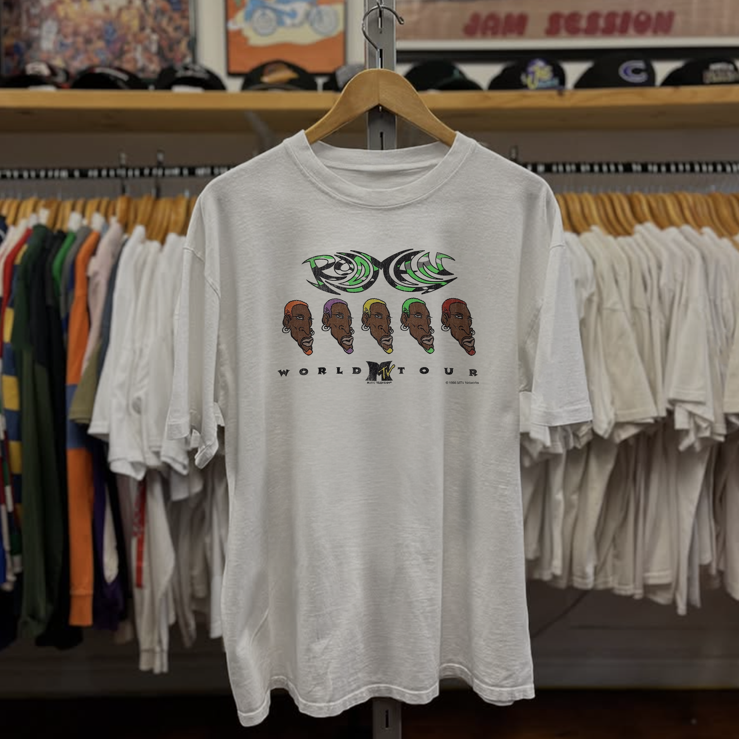 1996 Dennis Rodman World MTV Washed White Tee