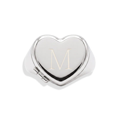 Personalized Heart Signet Locket Ring