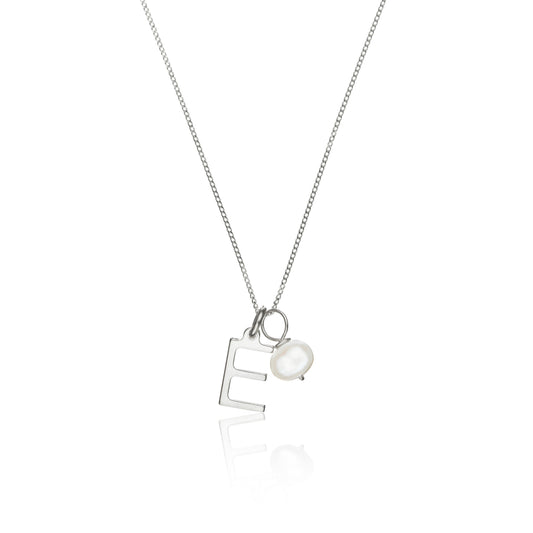 Silver Initial and Pearl Drop Necklace