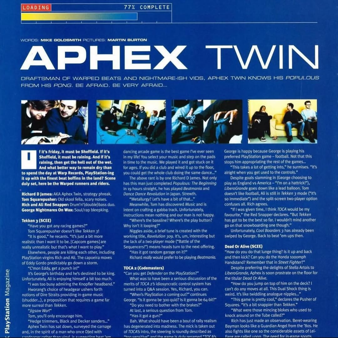 90S Aphex Twin 'Playstation Staff' Rare Washed Navy T-Shirt