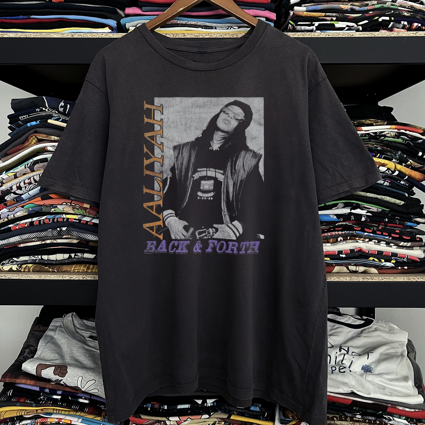 Rare Aaliyah Back and Forth Washed Black Tee