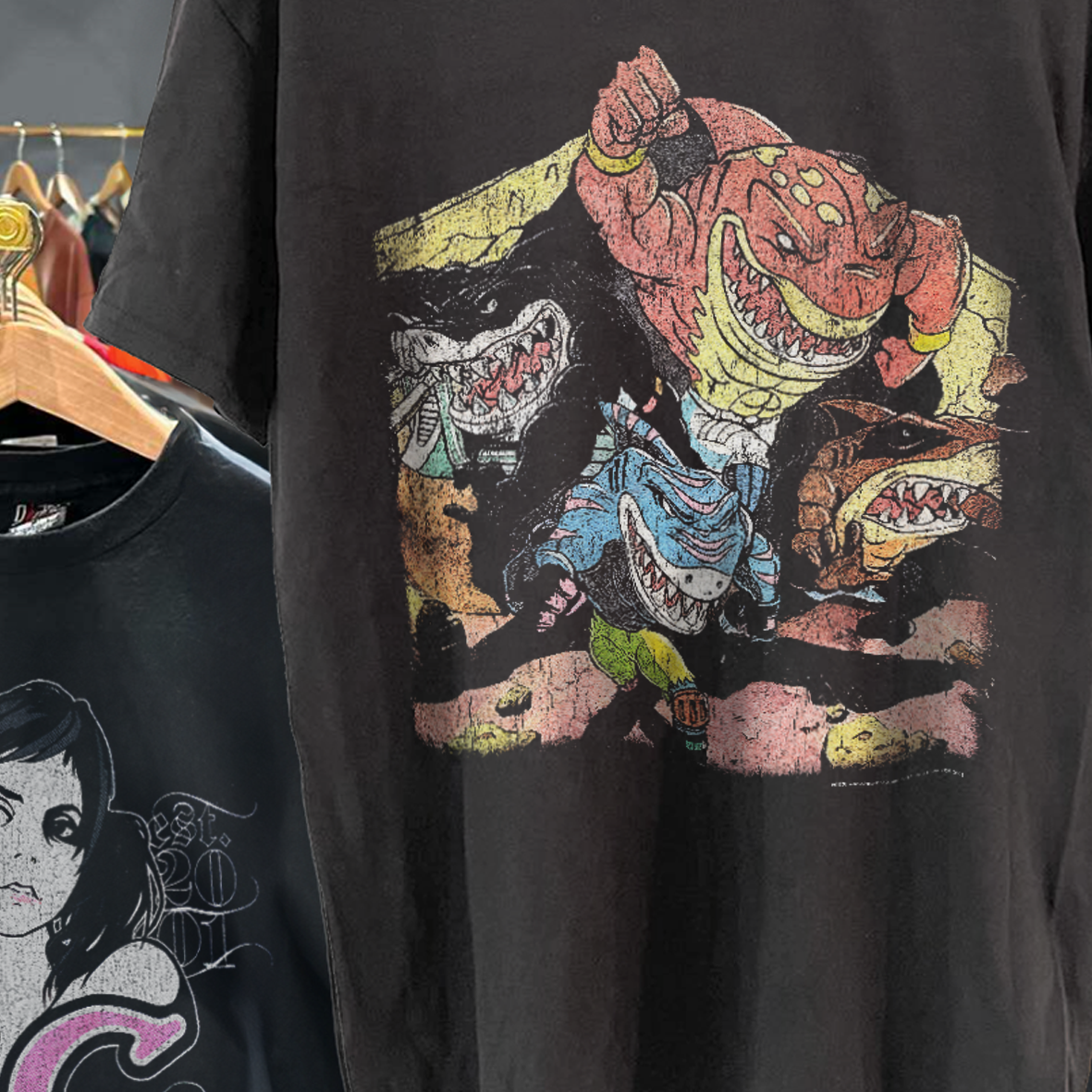 Street Sharks 1995 Grail Black Vintage Washed T-Shirt