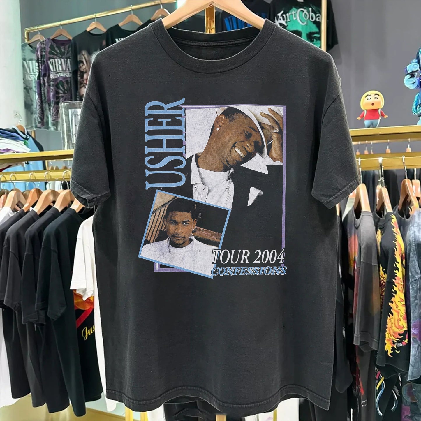 Rare 2004 Usher Confessions Tour Washed Black Tee