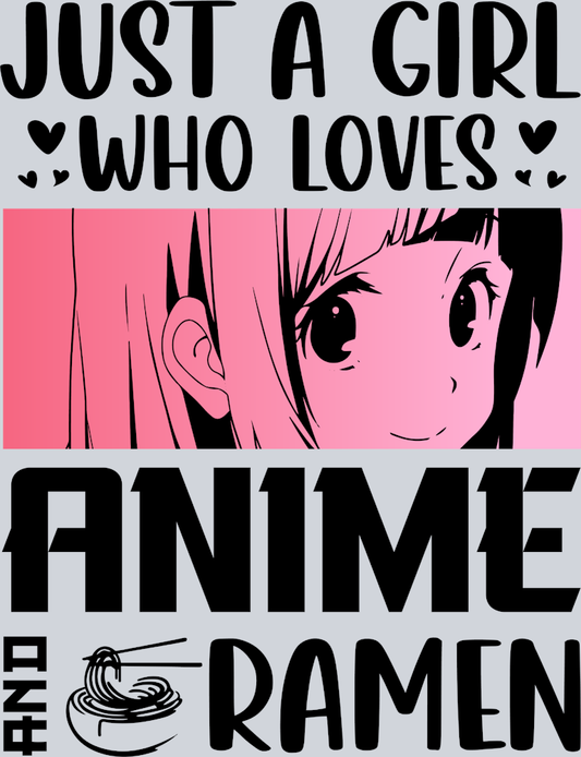 Anime Girl Loves Anime And Ramen Black - STK00264 (DTF Transfers)