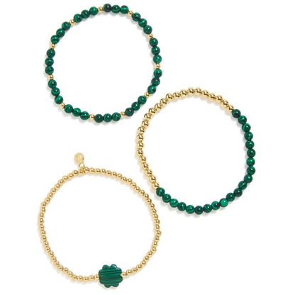 Malachite Clover Stretch Bracelet Set