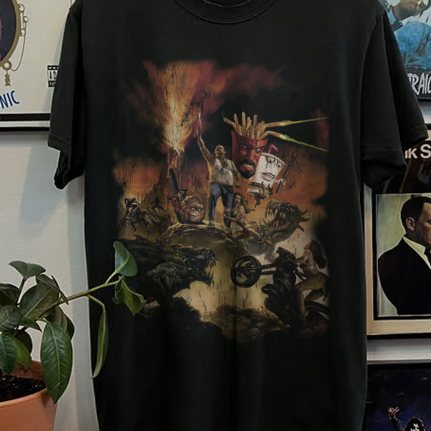 2007 Aqua Teen Hunger Force Movie Promo Washed Black Tee